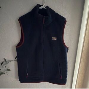 L.L.Bean Navy Sherpa Vest with Red Logo Accent